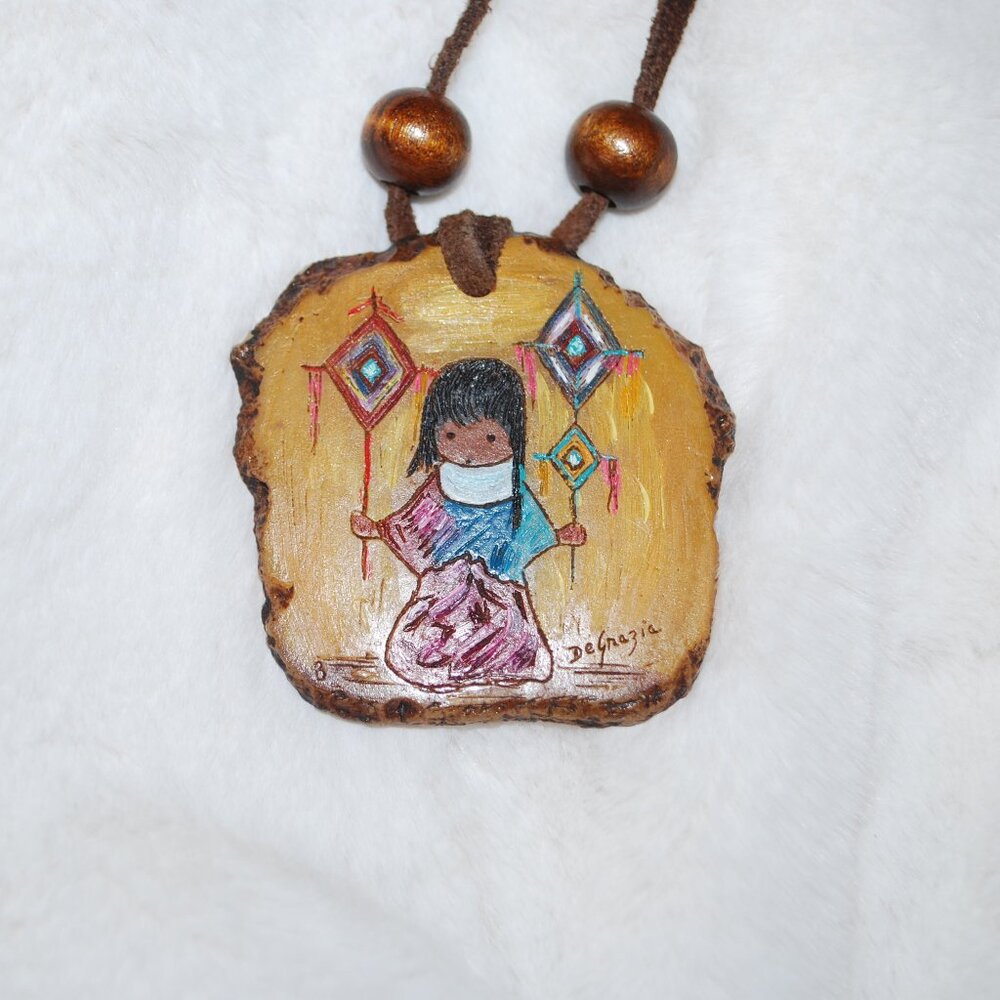 Vintage Ted DeGrazia Resin & Wood Hand painted Necklace “HEAVENLY BLESSINGS”